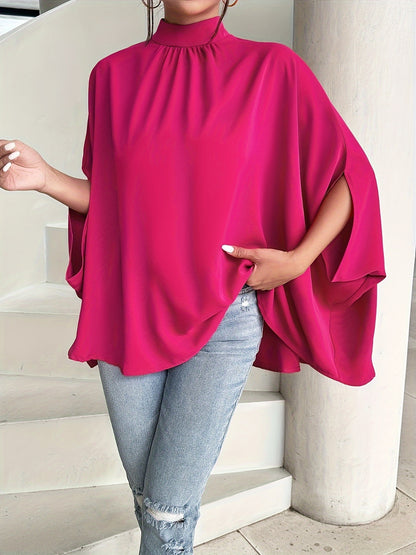 Women's Oversize Smock Neck Knot Back Batwing Sleeve Blouse Shirt Top