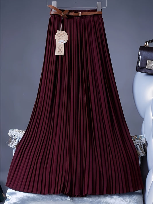 [Chic Pleated] High-Waisted Flowy Chiffon Skirt A-Line Midi Long Dress for Women