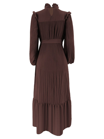 Women's Middle Eastern Muslim Abaya Kaftan Dress - Modest Long Sleeve Ruffled Hem Solid Color Traditional Dress with Belt, Machine Washable All-Season Casual Wear, Modest Apparel | Soft Texture