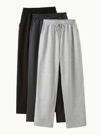 3pcs Women’s High-Waisted Casual Joggers Set – Drawstring Waist, Elastic Cuffs & Side Pockets