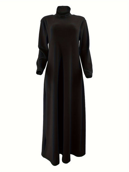[Polyester Blend Casual Dress] Machine Washable Polyester & Spandex Blend Elegant Solid Color Long Casual Dress for Women - Perfect for All Seasons