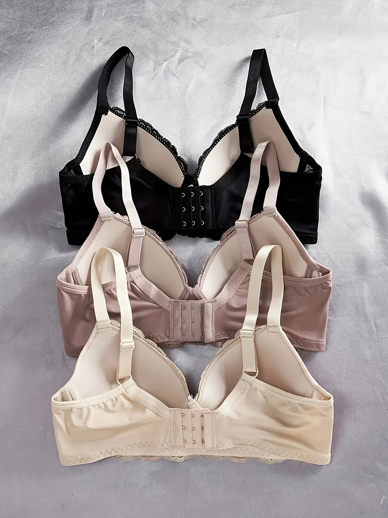 3pcs Solid Lace Underwire Bra, Sexy Comfy Push Up Breathable Bra, Women'S Lingerie & Underwear