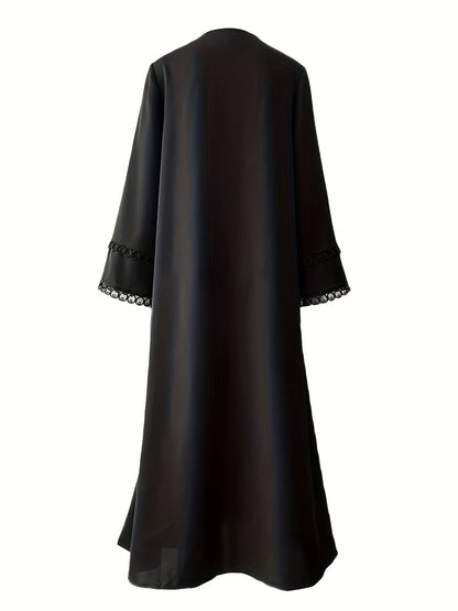 [Elegant Abaya] Breathable Polyester Elegant Abaya with Lace Trim and Slit, Long Sleeve, Perfect for Spring/Summer/Fall - Includes Matching Headscarf, Ideal for Casual or Formal Occasions