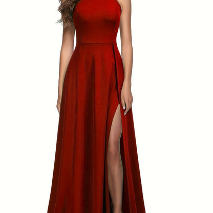 Solid Color Sleeveless Maxi Dress with Mock Neck & Split Detail - D&M Boutique
