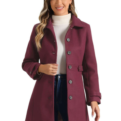 Allegra K Midi Pea Coat with Lapel Collar and Hidden Pockets