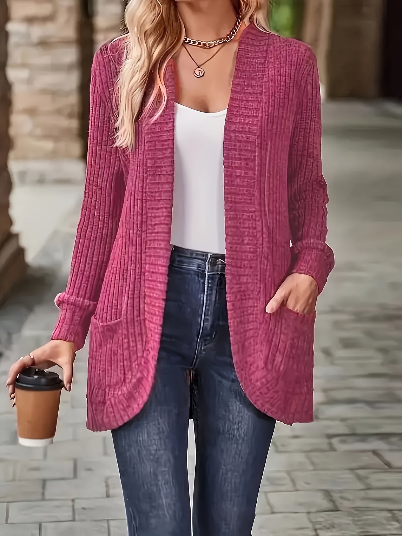 [Elegant Women's Blouse] Elegant & Chic Women's Loose Fit Long Sleeve Blouse | Open Collar Casual Top with Side Pockets, Machine Washable, Mustard-Yellow, Non-Transparent, All-Season, Medium Elasticity, Versatile, Quality Sti