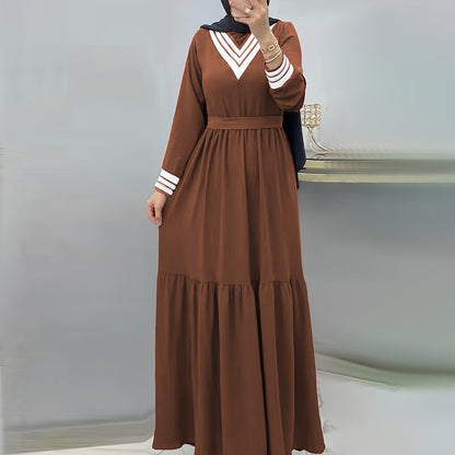 Ramadan Elegant Long Sleeve Tie Waist Maxi Modest Dress - Abayas for Women with Solid Color, Comfortable Wear, and Modest Fashion - Perfect for Islamic Occasions and Everyday Wear