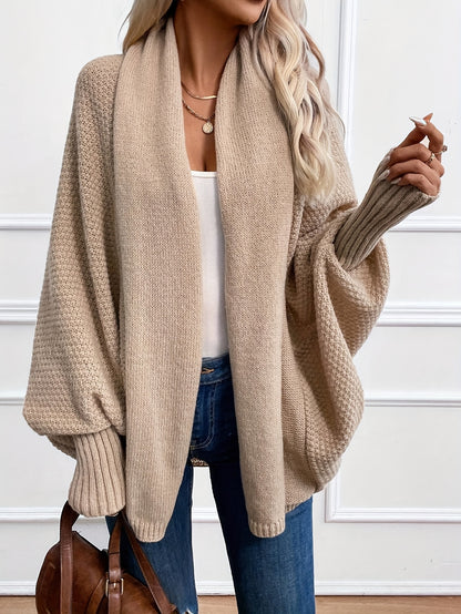[Elegant Cardigan] Lightweight Polyester Elegant Women's Solid Color Bell Sleeve Cardigan | Contrast Collar, Perfect for Spring/Fall & Winter, Autumn Winter Fashion