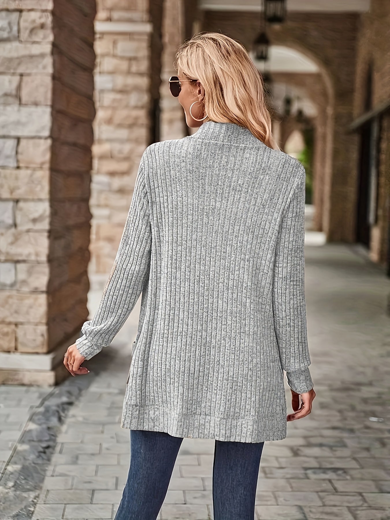 [Elegant Women's Blouse] Elegant & Chic Women's Loose Fit Long Sleeve Blouse | Open Collar Casual Top with Side Pockets, Machine Washable, Mustard-Yellow, Non-Transparent, All-Season, Medium Elasticity, Versatile, Quality Sti