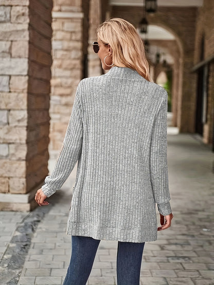 [Elegant Women's Blouse] Elegant & Chic Women's Loose Fit Long Sleeve Blouse | Open Collar Casual Top with Side Pockets, Machine Washable, Mustard-Yellow, Non-Transparent, All-Season, Medium Elasticity, Versatile, Quality Sti