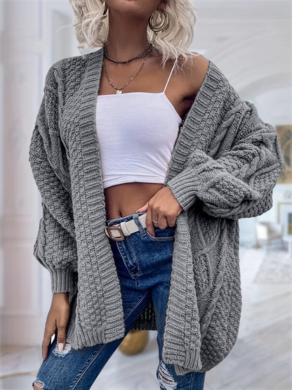 Women's Oversized Chunky Cable Cardigan Sweater Coat - Soft Pink Open Front Long Sleeve Winter Coat with Button-Free Closure, Cozy Fall & Winter Sweater for Casual Semi-Formal Outfits