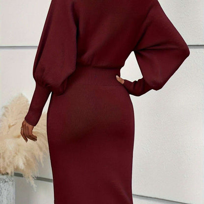 Autumn & Winter Solid Color Lantern Sleeve Sweater Dress