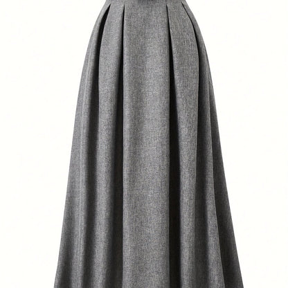 [Elegant Midi Skirt] Women's Elegant Solid Color Midi Skirt | Machine Washable, Non-Stretch, All-Season Versatile Office & Casual Skirt with Flared Hem, Non-Transparent Durable Fabric, Work Attire, Classic Style, Easy Care