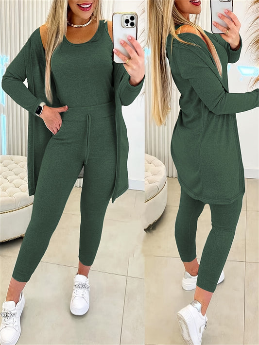 Women’s 3pcs Lounge Set – Tank Top, Coat & Pants Sweatsuit