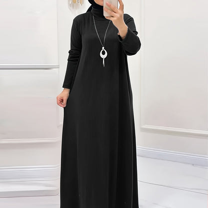 [Polyester Blend Casual Dress] Machine Washable Polyester & Spandex Blend Elegant Solid Color Long Casual Dress for Women - Perfect for All Seasons