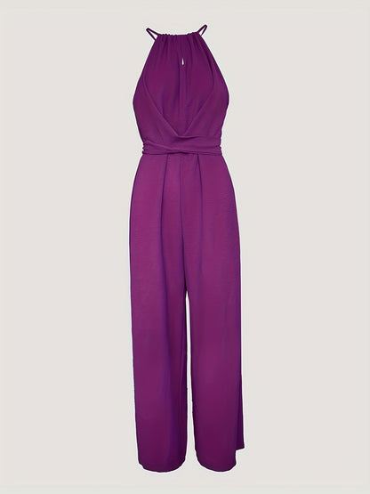 Women'S Halter Sleeveless Lace-up Jumpsuit Casual Waist Ruched Loose Fit Romper