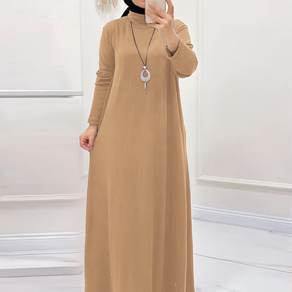 [Polyester Blend Casual Dress] Machine Washable Polyester & Spandex Blend Elegant Solid Color Long Casual Dress for Women - Perfect for All Seasons