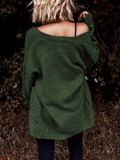 Cozy Longline Cardigan – Women's Casual Open Front Button-Up Sweater