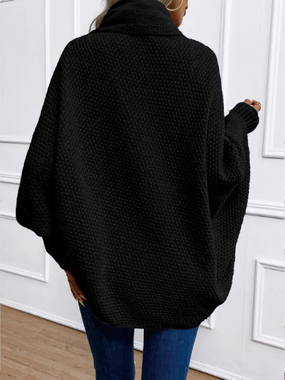 [Elegant Cardigan] Lightweight Polyester Elegant Women's Solid Color Bell Sleeve Cardigan | Contrast Collar, Perfect for Spring/Fall & Winter, Autumn Winter Fashion