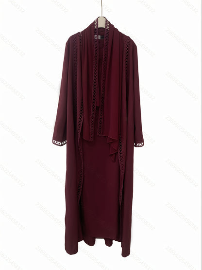 Open robe set with lace, sleeveless slip dress and chiffon headscarf - lightweight, simple, and breathable, suitable for spring and summer
