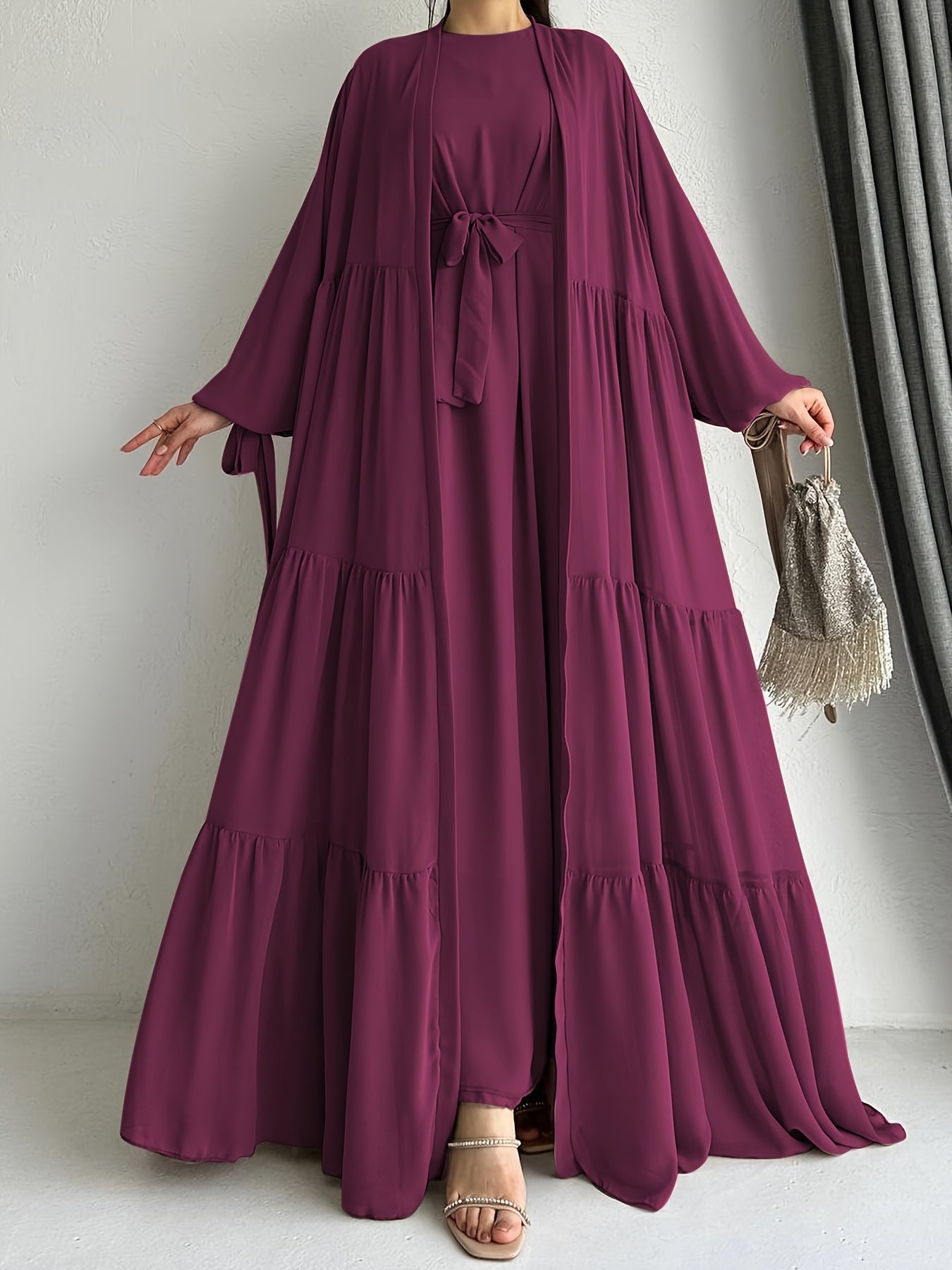 [Brown Abaya Dress] Modest Brown Abaya Dress with Cape Cover | Adjustable Waist Tie Belt, Machine Washable, Breathable Material, Hijabi Style, Casual Attire, Lightweight Fabric, All-Season Wear, Versatile Layering Piece, Flow