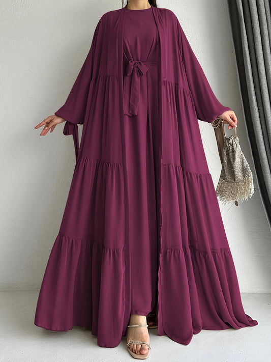 [Brown Abaya Dress] Modest Brown Abaya Dress with Cape Cover | Adjustable Waist Tie Belt, Machine Washable, Breathable Material, Hijabi Style, Casual Attire, Lightweight Fabric, All-Season Wear, Versatile Layering Piece, Flow