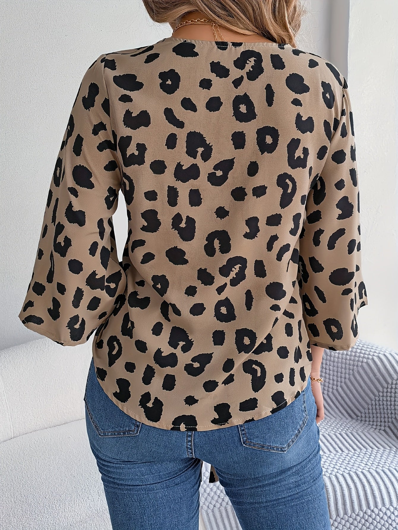 [Leopard Print Tied Bow Top] Elegant Leopard Print Spring & Summer Casual Women's Tied Bow Top