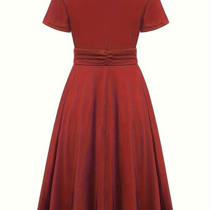 Plus Size Elegant V-Neck Belted Midi Dress with Flowy Hem