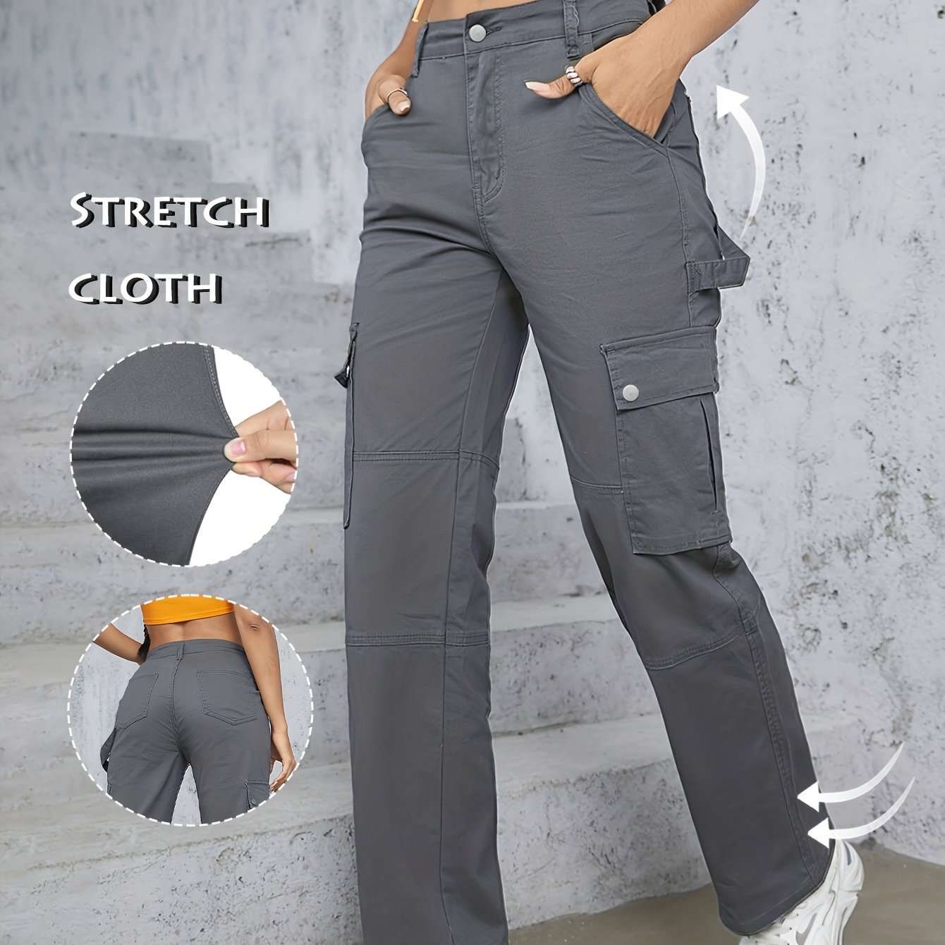 [TL812 High-Waisted Cargo Jeans] TL812 Women's High-Waisted Cargo Jeans | Stretchy Non-See-Through Olive Green Y2K Retro Streetwear Pants with Multiple Utility Pockets | Wide-Leg Fit for Concerts, Festivals, Everyday | Machin
