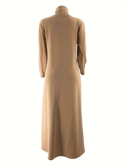 [Polyester Blend Casual Dress] Machine Washable Polyester & Spandex Blend Elegant Solid Color Long Casual Dress for Women - Perfect for All Seasons