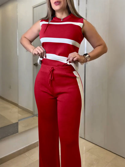 Striped Sleeveless Top & Drawstring Pants Set for Women