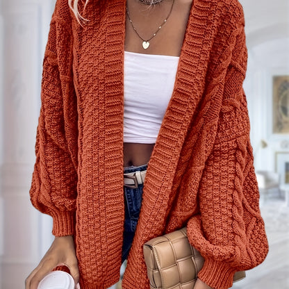 Women's Oversized Chunky Cable Cardigan Sweater Coat - Soft Pink Open Front Long Sleeve Winter Coat with Button-Free Closure, Cozy Fall & Winter Sweater for Casual Semi-Formal Outfits