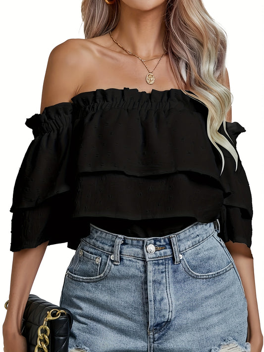 Women's Casual Off-Shoulder Layered Ruffle Top