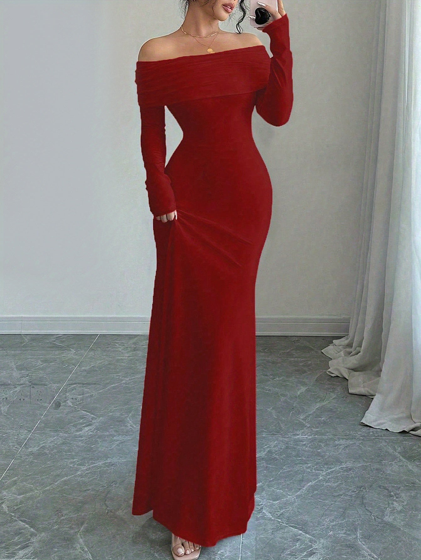 Women'S Elegant Off-Shoulder Long Sleeve Party dress - Formal to casual event gown, flatterning A-Line silhouette, Chic Evening & Everyday Outfits - Women'S Formal & Everyday Dresses, Dresses for Party, Evening Wear, Offshoul