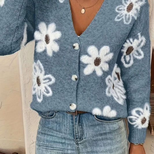 Floral Knit Cardigan for Women - Autumn & Winter Collection