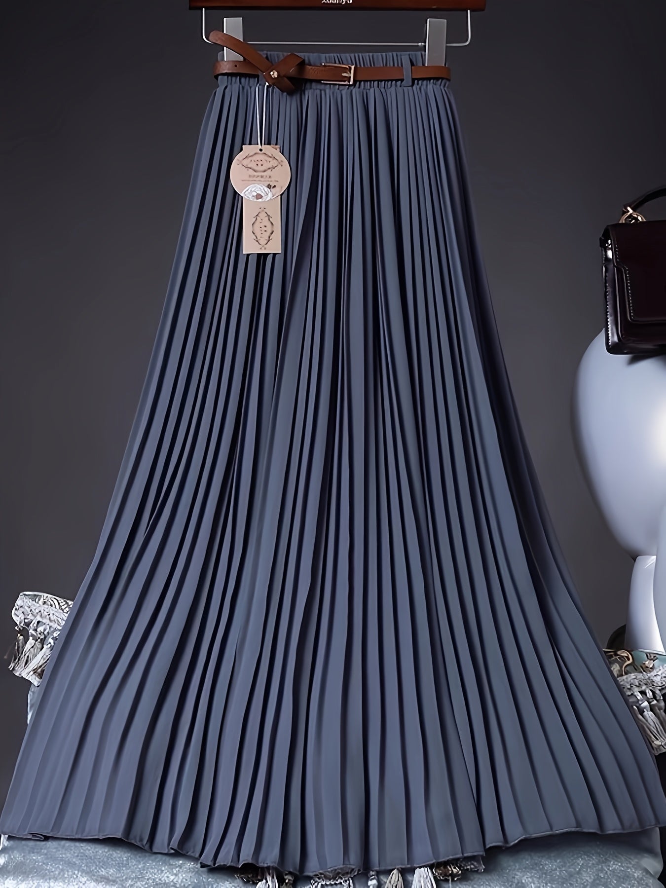 [Chic Pleated] High-Waisted Flowy Chiffon Skirt A-Line Midi Long Dress for Women