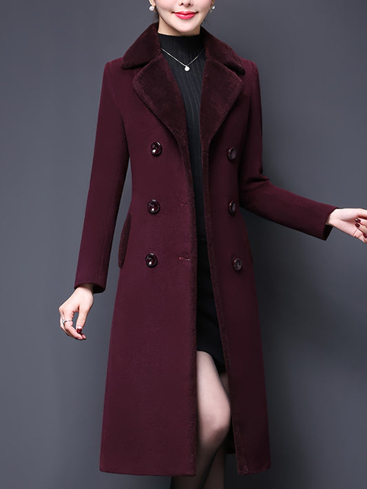 Women's Double-Breasted Notched Lapel Midi Pea Coat