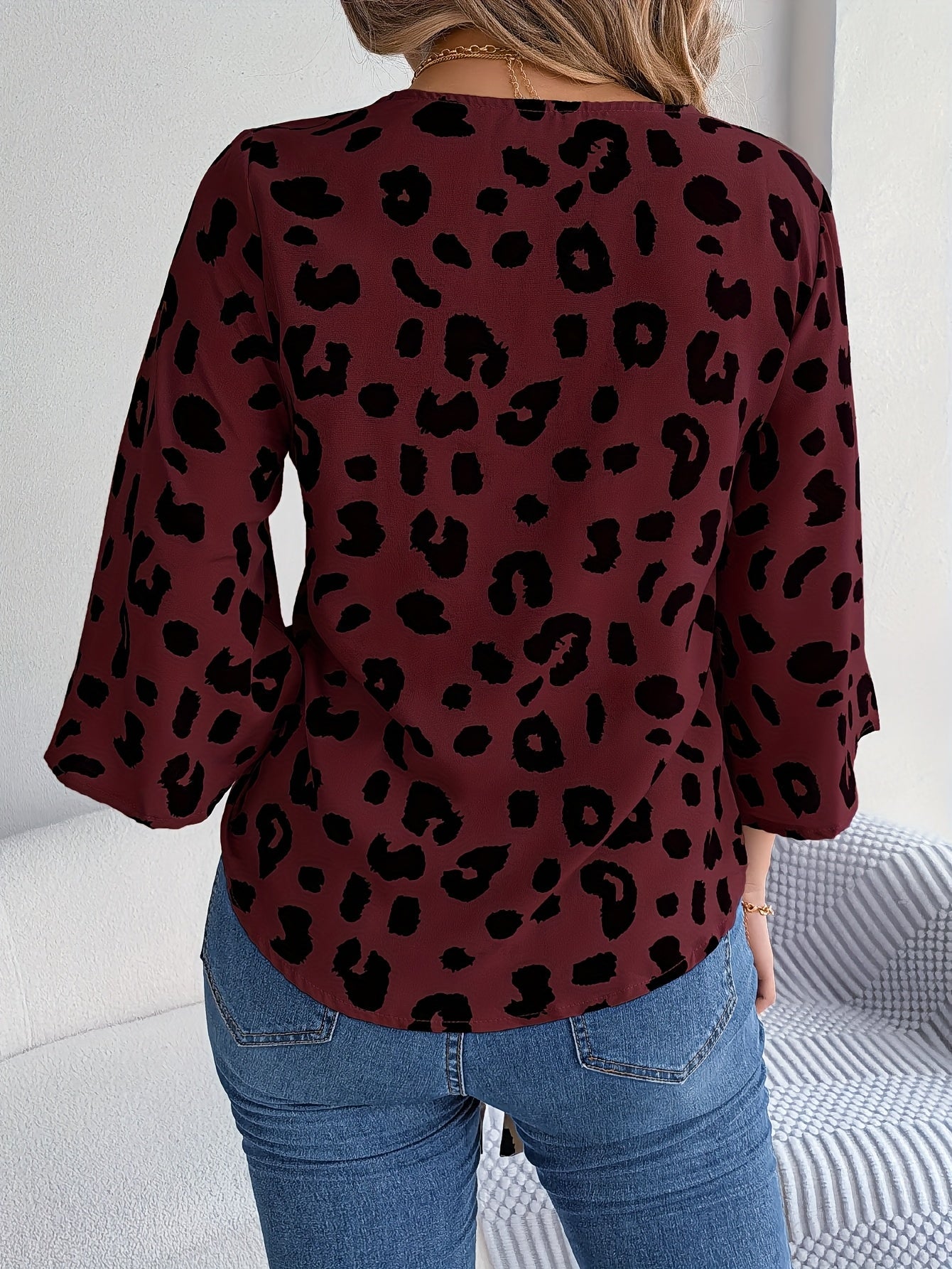 [Leopard Print Tied Bow Top] Elegant Leopard Print Spring & Summer Casual Women's Tied Bow Top