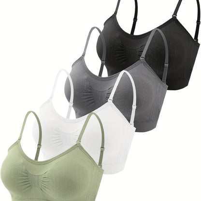 4pcs V Neck Padded Bralette Cami Bra Wireless Tank Top Bra Sports Bra with Adjustable Straps