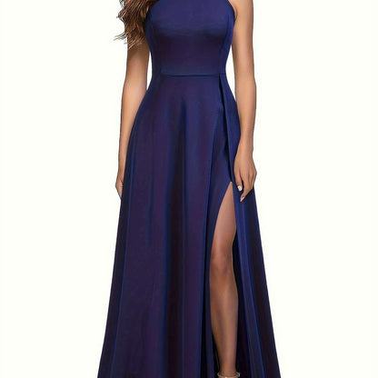 Solid Color Sleeveless Maxi Dress with Mock Neck & Split Detail - D&M Boutique