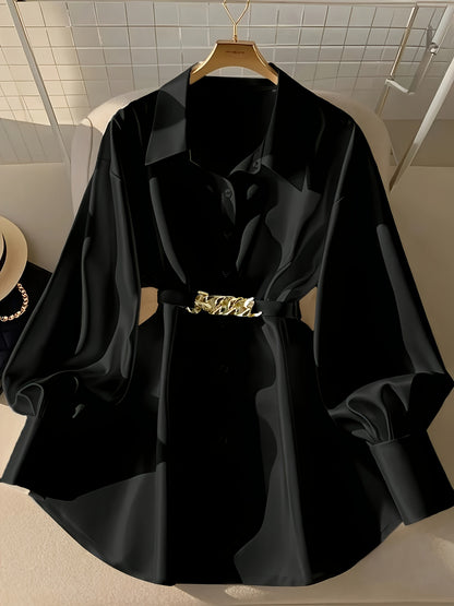 Retro Style Women's Loose Long Sleeve Casual Outdoor Top Fashion Shirt with Belt