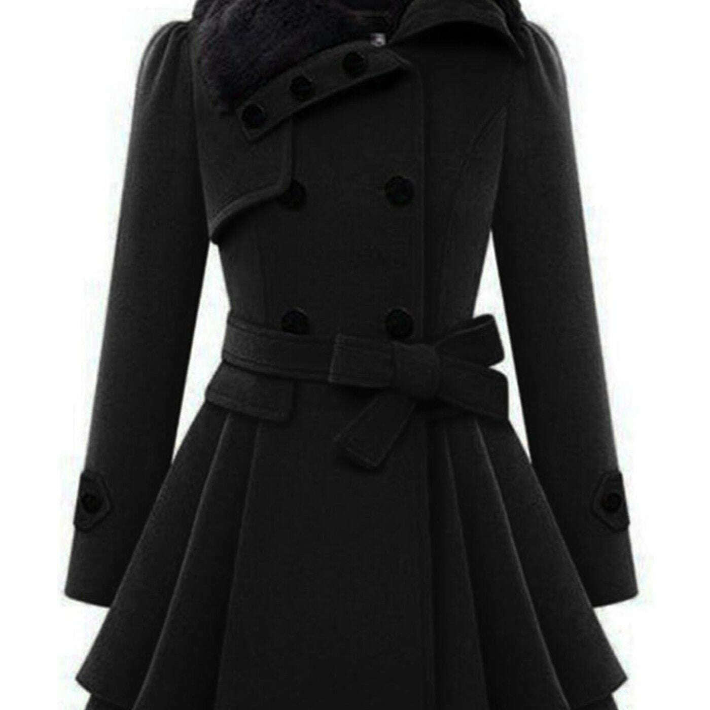 Women's Winter Double-Breasted Pea Coat with Faux Fur