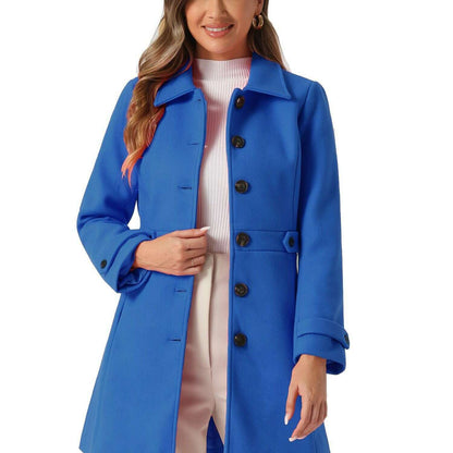 Allegra K Midi Pea Coat with Lapel Collar and Hidden Pockets