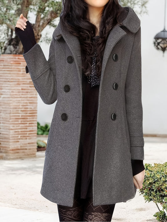 Wool Women's Double-Breasted Pea Coat with Hood