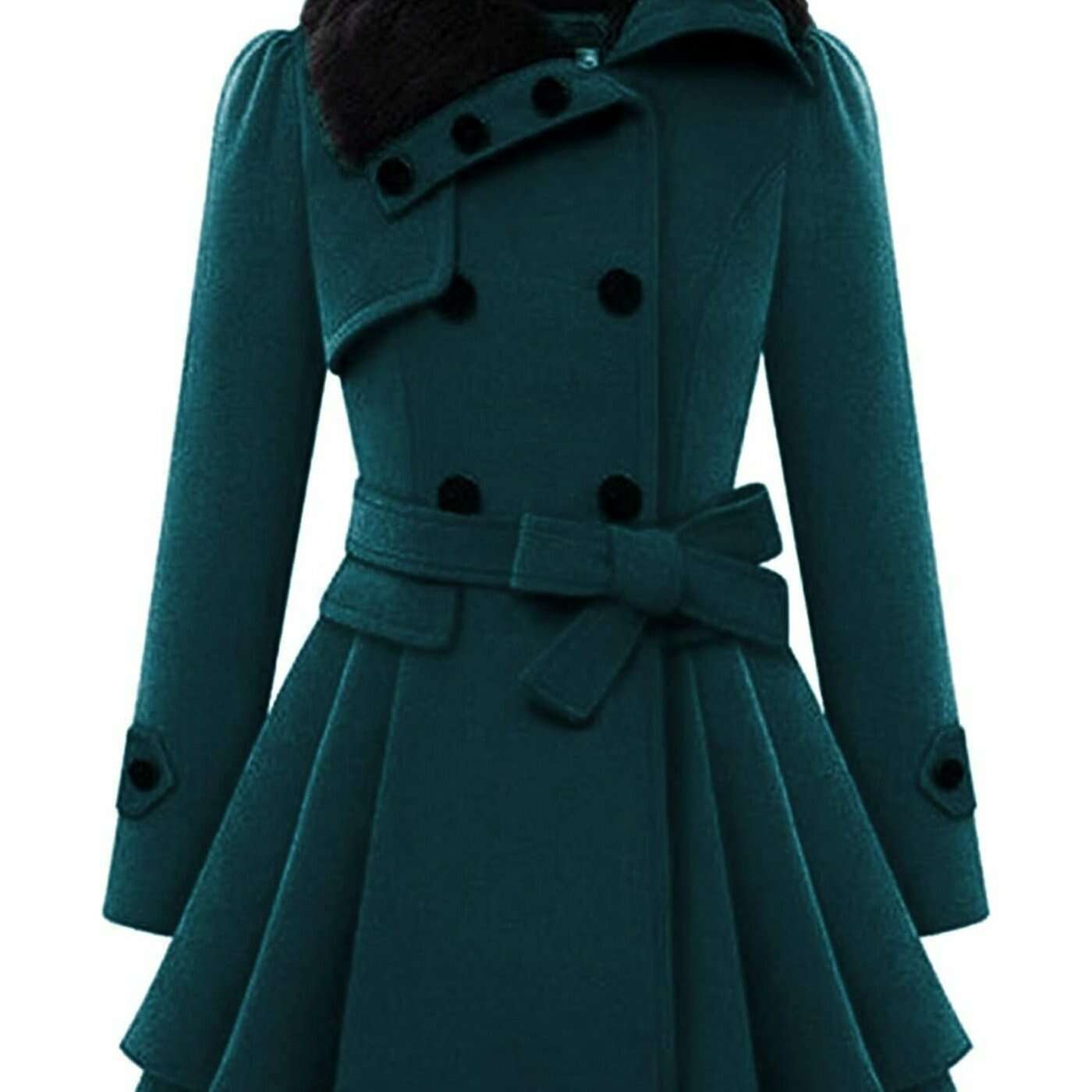Women's Winter Double-Breasted Pea Coat with Faux Fur