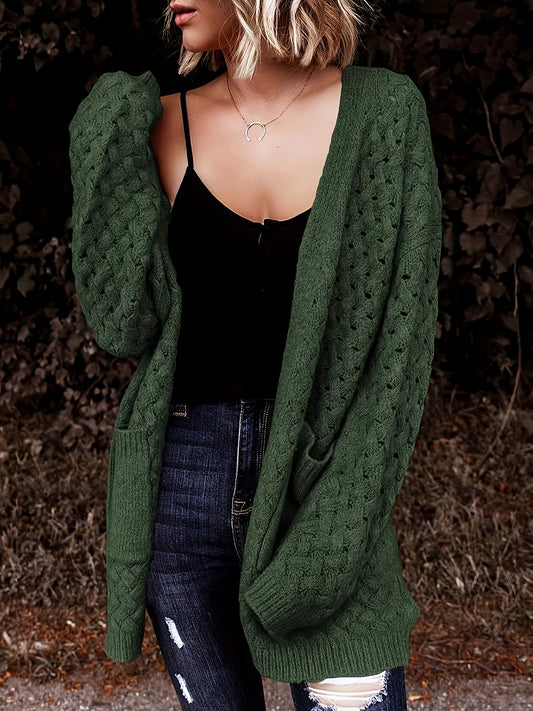 [Cozy Cardigan] Cozy Longline Cardigan | Women's Casual Open Front Button-Up Machine-Washable Sweater for Fall/Winter Layering, Solid Color, Textured Knitwear