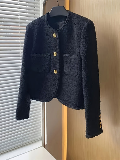 Women's Structured tweed blazer - Chic office to party Jacket with Front Button Closure, Belt loops, Non-Stretch Fabric - Fall/Winter Transitional Blazer for Professional, Formal, Everyday Outfits - Layering Essential, Formal