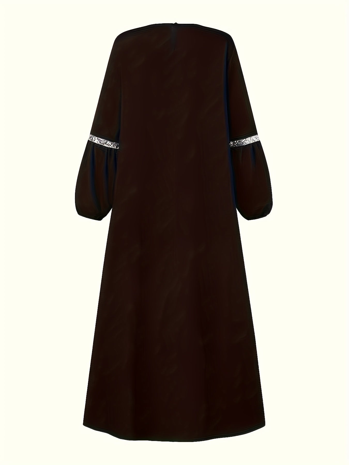 [Elegant Sequin Abaya Dress] Polyester Elegant Sequin Decorative Ladies Abaya Kaldan Dress - Humble Long Sleeves, Round Neck, Perfect For Spring/summer/fall