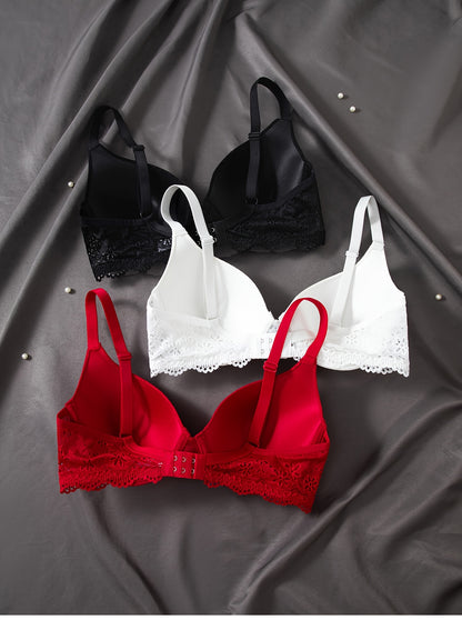 3pcs Fashion Lace Splicing Underwear with No Trace Collection and Accessory Breasts for Women'S Underwear