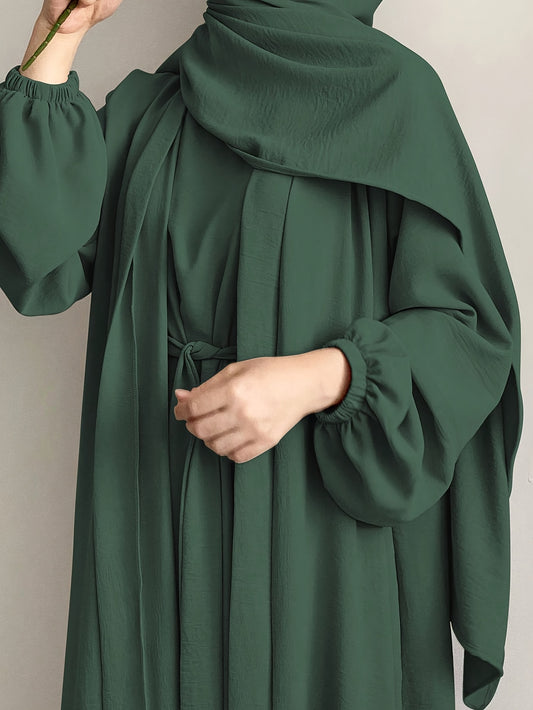One set of sleeveless innerwear and outerwear combination in solid color, Elegant Casual polyester (polyester CEY breathable fabric) Muslim abaya for spring/summer/fall, does not include headscarf!